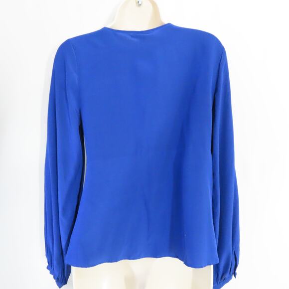 Yumi Kim Dewy Dumpling Silk Long Sleeve Chest Front Tie Blue Top Size Medium - Picture 5 of 8